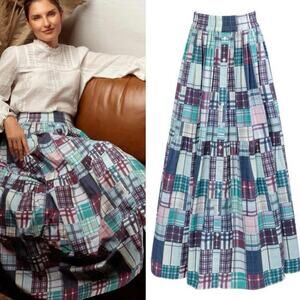 NWT Ophelia & Indigo Elasticated Waistband Plaid Patchwork Maxi Skirt